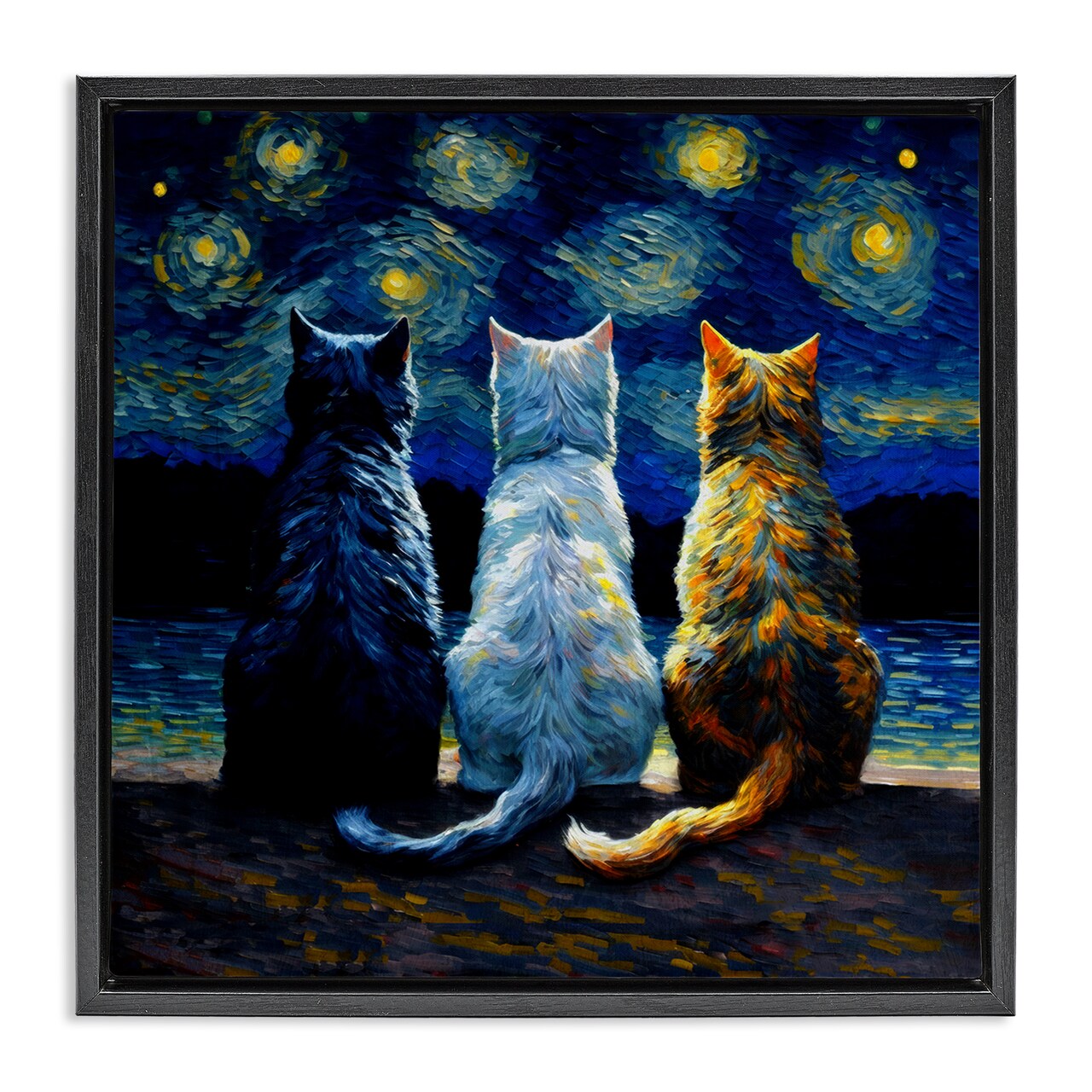 Stupell Industries Van Gogh Style Cats Floater Framed Canvas Wall Art Design by Svetlana Aleynikova